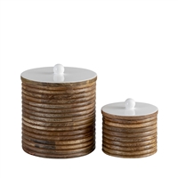 Mango Wood Canisters Set of 2 - Natural & White -A - Natural & White