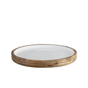 Mango Wood Round Platter Set of 2 - Natural & White-A - Natural & White