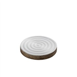 Mango Wood Round Coaster Set Of 4 - Natural & White -A - Natural & White