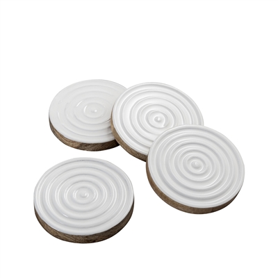 Mango Wood Round Coaster Set Of 4 - Natural & White -A - Natural & White - Imagen 3