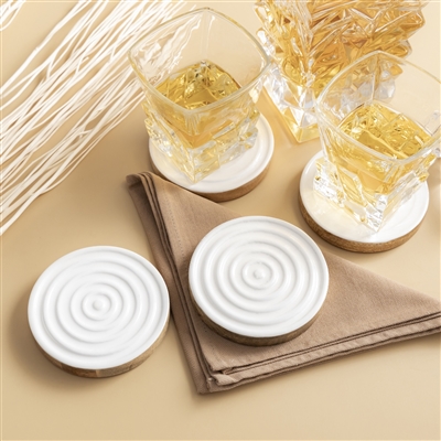 Mango Wood Round Coaster Set Of 4 - Natural & White -A - Natural & White - Imagen 4
