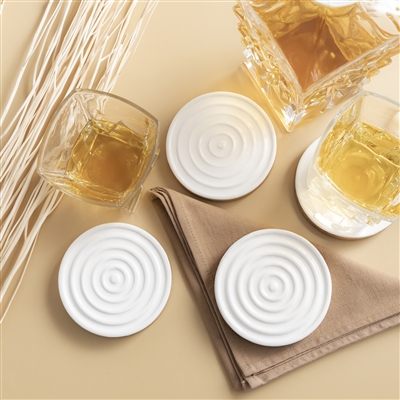 Mango Wood Round Coaster Set Of 4 - Natural & White -A - Natural & White - Imagen 5