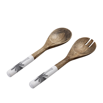 Mango Wood Salad Server Set Of 2 w/Print - Natural & Print -A - Natural & Print - Imagen 2
