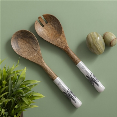 Mango Wood Salad Server Set Of 2 w/Print - Natural & Print -A - Natural & Print - Imagen 4