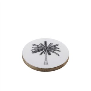 Mango Wood Coasters Set Of 4 w/Print - Natural & Print -A - Natural & Print