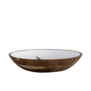 Mango Wood Large Round Bowl - Natural & Print -A - Natural & Print