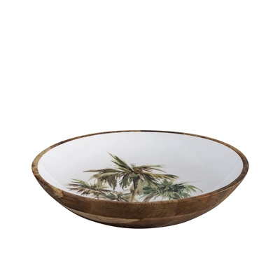 Mango Wood Large Round Bowl - Natural & Print -A - Natural & Print - Imagen 2