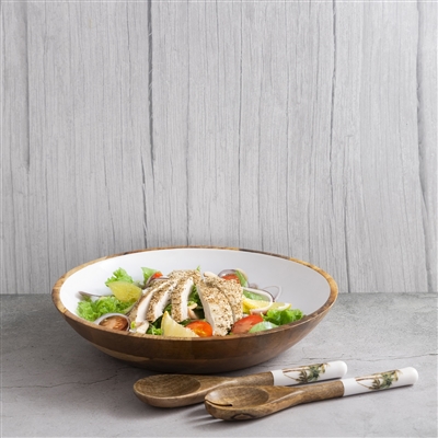 Mango Wood Large Round Bowl - Natural & Print -A - Natural & Print - Imagen 6
