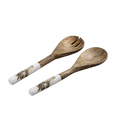 Mango Wood Salad Server Set Of 2 With Print - Natural & Print -A - Natural & Print - Imagen 2