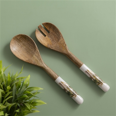 Mango Wood Salad Server Set Of 2 With Print - Natural & Print -A - Natural & Print - Imagen 4