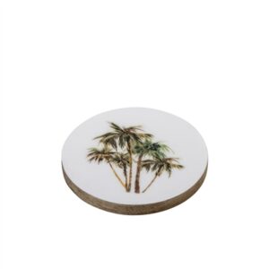 Mango Wood Coaster Set Of 4 With Print - Natural & Print -A - Natural & Print