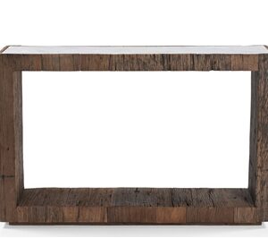 Wood Console Table with Marble Top H 34.5" & L 46" - Wood Natural/ White