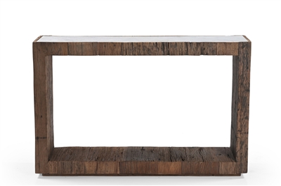 Wood Console Table with Marble Top H 34.5" & L 46" - Wood Natural/ White