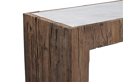 Wood Console Table with Marble Top H 34.5" & L 46" - Wood Natural/ White - Imagen 3