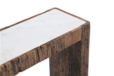 Wood Console Table with Marble Top H 34.5" & L 46" - Wood Natural/ White - Imagen 4