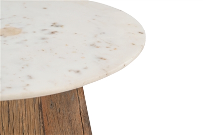Wood Side Table with Marble Top H 19.5" & Dia 17.8" - Wood Natural/ White - Imagen 3