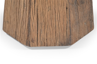 Wood Side Table with Marble Top H 19.5" & Dia 17.8" - Wood Natural/ White - Imagen 4