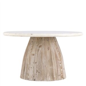 Natural Wood Round Coffee Table With Marble Top - White Wash - White Wash