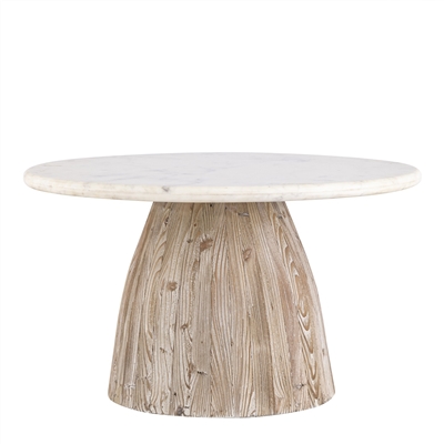 Natural Wood Round Coffee Table With Marble Top - White Wash - White Wash - Imagen 2