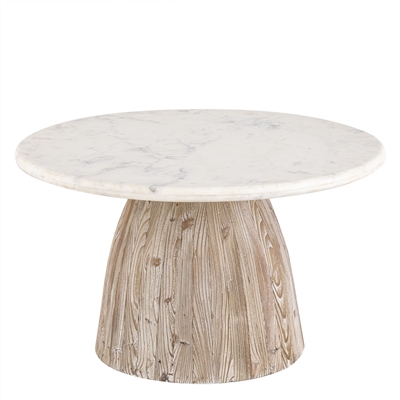 Natural Wood Round Coffee Table With Marble Top - White Wash - White Wash - Imagen 3