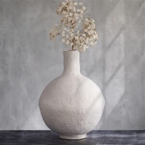 Paper Mache Vase Dia 20” Off-White - Off-White