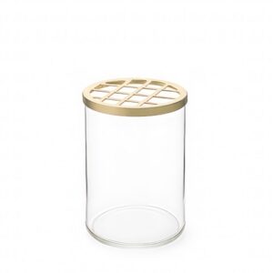 Sm. Glass & Brass Flower Cylinder H6.25” - Clear & Gold - Clear & Gold
