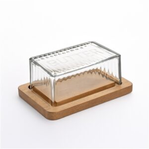 Wood Butter Dish with Glass Dome - Clear / Natural - Clear / Natural