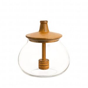 Glass & Wood Honey Jar - Clear / Natural - Clear / Natural