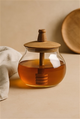 Glass & Wood Honey Jar - Clear / Natural - Clear / Natural - Imagen 3