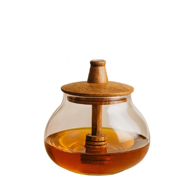 Glass & Wood Honey Jar - Clear / Natural - Clear / Natural - Imagen 4