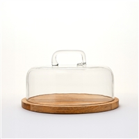 Glass Cake Cover with Wood Bottom - NATURAL - NATURAL