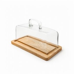 Wood Butter Dish with Glass Dome - NATURAL - NATURAL
