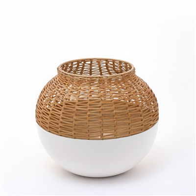 Iron & Cane Vase Dia 10” - White -A - White - Imagen 2