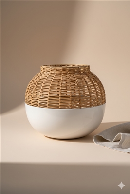 Iron & Cane Vase Dia 10” - White -A - White - Imagen 3