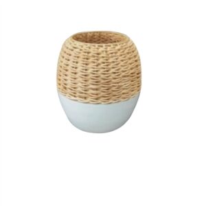 Iron & Cane Vase White Dia 8” - White -A - White