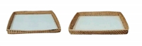 Set of 2 Iron/Cane Trays Dia 13.4" & 11.5" - White -ST - White