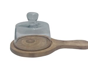 Cake Cover Glass & Mango Wood H 5.1" & Dia 6.3" -ST - Clear