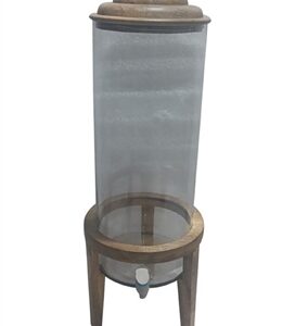 Water Glass Jar w/Mango Wood H 28.1" & Dia 9.8" -ST - Clear