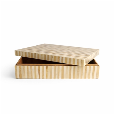 Lg. Bone Striped Decorative Box - Lite Brown - Imagen 3