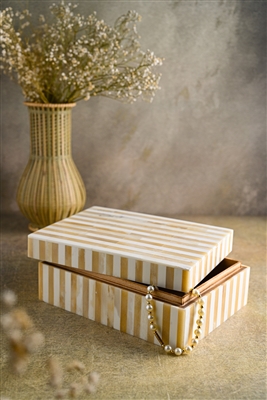 Med. Bone Striped Decorative Box - Lite Brown - Imagen 4
