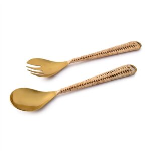 Brass Salad Servers with Gift Box - Gold & Natural-ST - Gold & Natural