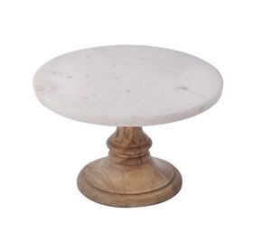 Sm. Marble Plate On Mango Wood Stand- A - WHITE