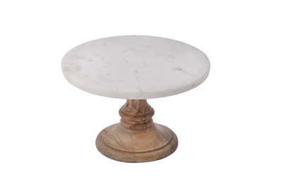 Sm. Marble Plate On Mango Wood Stand- A - WHITE