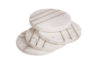 Set of 4Round Marble w/Brass Coasters Opal White