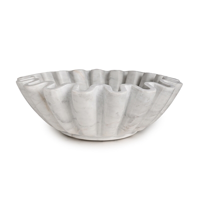 Marble Fine Carved Lotus Bowl 12"Dia - White