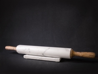 White Marble & Mango Wood Rolling Pin w/ Base (labeled 792715)- ST - White