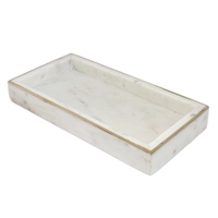 White Marble Tank Tray w/ Brass Edges 12"x6" -ST - White/Gold