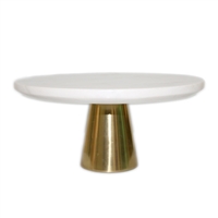 Med. White Marble Cake Plate w/ Gold Base 10”Dia -ST - White/Gold