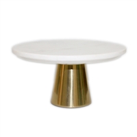 Sm. White Marble Cake Plate w/ Gold Base 8”Dia -ST - White/Gold