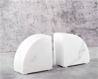 Set of 2 White Marble Bookends - White